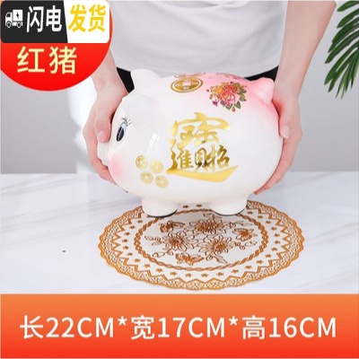 三维工匠创意抖音陶瓷猪存钱罐只进不出纸币硬币家用储蓄罐不可取大容量 大号粉色猪(只进不出)送金垫加精美彩盒