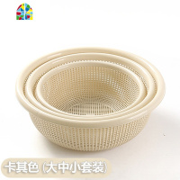 塑料三层洗菜篮厨房滤水篮家用洗菜篮子圆形洗菜盆水果篮子 FENGHOU 蓝色(大中小套装)