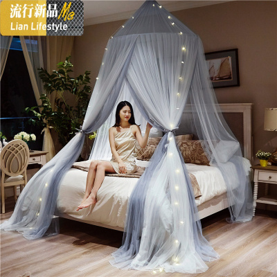 圆顶蚊帐吊顶式公主风网红卧室少女加密家用1.5/1.8m床双人免安装 三维工匠