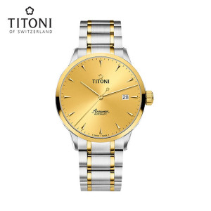 Titoni瑞士梅花手表自动机械表男空中霸王系列间金表钢带83733SY-651 83733SY-651