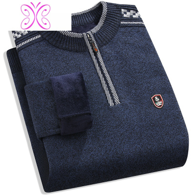 YUANSU加绒加厚爸爸毛衣中年男士冬装保暖半高领中老年人男装毛线衣外套毛衣