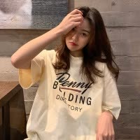 含棉夏季新款韩版气质宽松中长款短袖T恤女休闲圆领衣服潮
