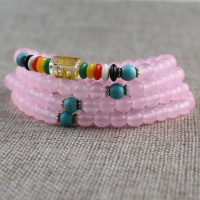 粉水晶手链女招桃花转运多圈粉晶手串108颗桃花姻缘少女饰品日韩送女朋友老婆情人节七夕生日礼物