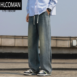 HLCOMAN加长男裤190高个子美式牛仔裤男115cm超长版加绒直筒阔腿裤子