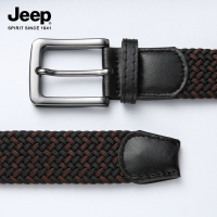 JEEP SPIRIT吉普双色松紧针织软弹性帆布尼龙编织皮裤收腰皮带