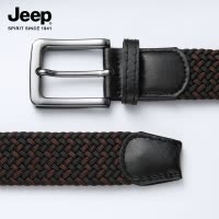 JEEP SPIRIT吉普双色松紧针织软弹性帆布尼龙编织皮裤收腰皮带