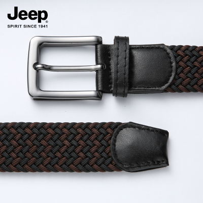 JEEP SPIRIT吉普双色松紧针织软弹性帆布尼龙编织皮裤收腰皮带
