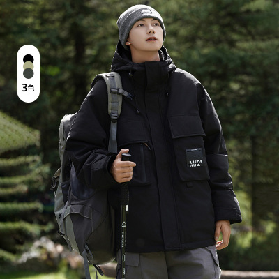 90绒防寒羽绒服冬装新款冲锋衣男士美式宽松加厚保暖工装羽绒外套