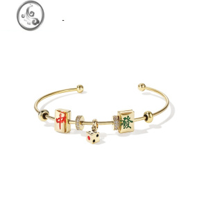 JiMiZEGL小众设计好运麻将手镯女韩版简约开口手环个性手饰品首饰配饰 好运麻将手镯