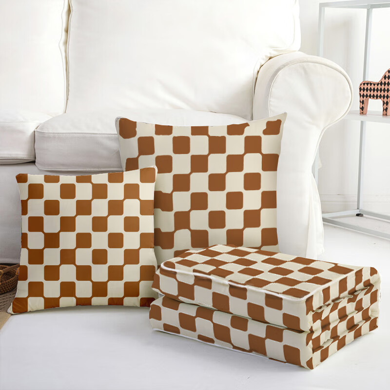 無印良品 大豆棉抱枕被 咖格 MJ-Q2025-0331 合起-40*40cm打开-110*150cm