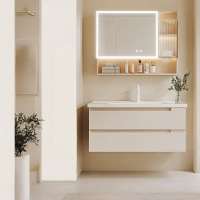 惠达(HUIDA)- F5系列 浴室柜实木陶瓷一体盆奶油风组合洗漱台镜柜卫生间洗手盆柜