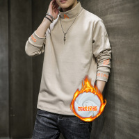 秋冬新款加绒加厚男士长袖T恤韩版潮流德绒保暖半高领打底衫衣服