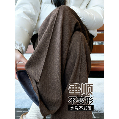 糯米裤子女新款秋冬加厚加绒羊毛休闲窄版直筒毛呢阔腿裤_44