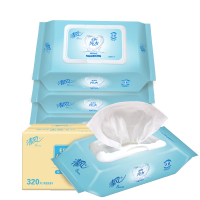 清风 EDI纯水湿巾 80片*4包不含酒精 手口可用带盖抽取式湿纸巾