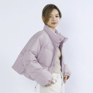 纯色简约加厚女短款立领小个子加厚白鸭绒面包服羽绒_845