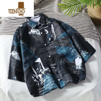 YANXU花衬衫男夏季薄款宽松五分袖学生青少年衬衣外套短袖夏天港风潮流