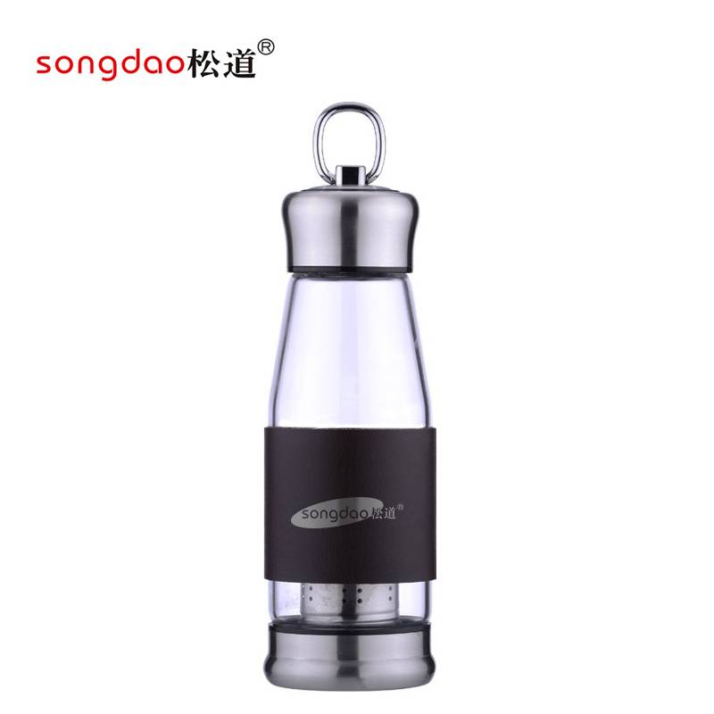 松道 玻璃杯 带盖耐高温茶水分离便携泡茶杯旅行杯玻璃水杯SD225系列 只(SD225-1-450ML)
