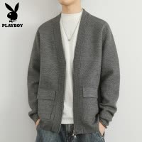 花花公子开衫毛衣男士针织衫2025年春季韩版潮流休闲灰色外套男款