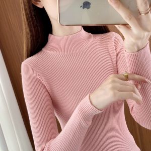 黑色打底衫女秋冬新款半高领毛衣内搭短款修身紧身中领针织衫上衣