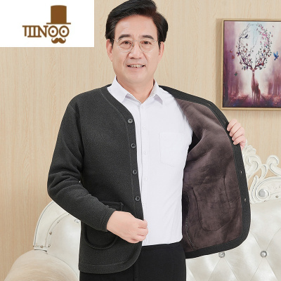 YANXU中老年毛衣男款爸爸冬装外套老年人爷爷衣服老头加绒针织开衫
