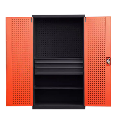 汉诺鑫威重型工具柜车间用加厚物件工具储物柜工厂铁皮柜汽修厂零件收纳柜橘色三层三抽带挂板