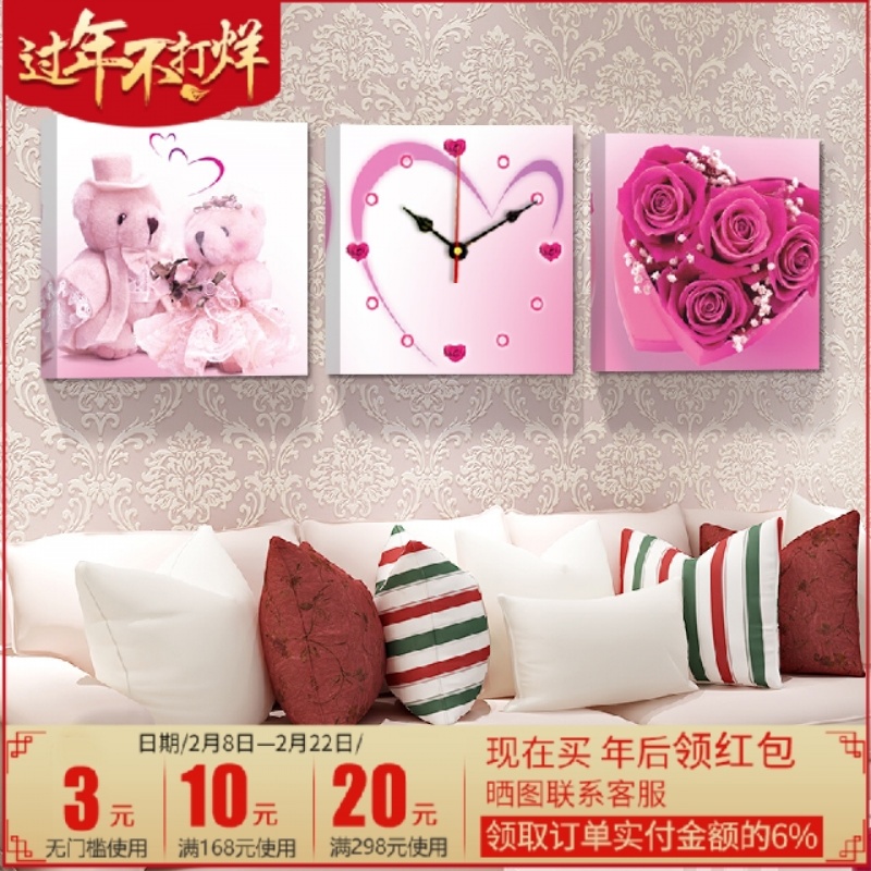 现代客厅三联无框画简约卧室沙发背景创意墙画电表箱遮挡钟表壁画