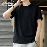 啄木鸟纯棉短袖t恤男士黑色夏季2025新款宽松圆领休闲纯色上衣服