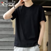 啄木鸟纯棉短袖t恤男士黑色夏季2025新款宽松圆领休闲纯色上衣服
