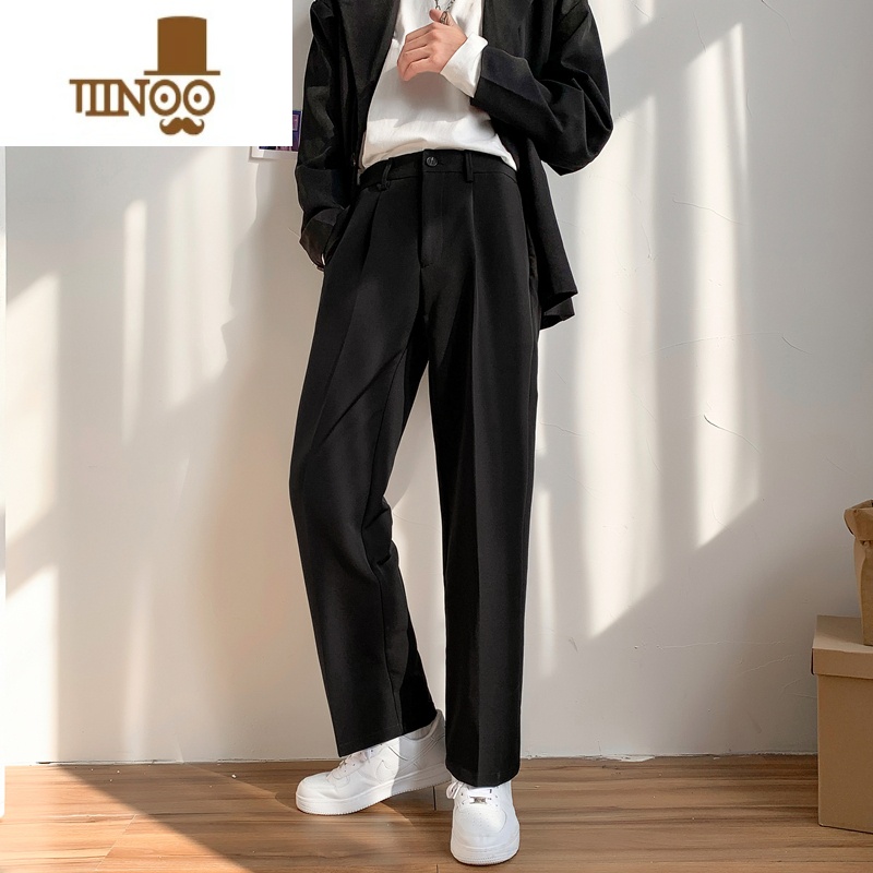 YANXU夏季薄款小西裤男士直筒宽松冰丝垂坠感百搭西装裤子阔腿休闲长裤