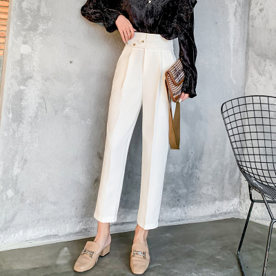 语娄白色西裤九分烟管西装裤女秋冬直筒夏季哈伦萝卜裤子高腰显瘦垂感2021西裤