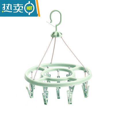敬平晾衣架多夹子婴儿袜子晾晒收纳器圆盘形32夹内裤内衣服防风家用 圆形款-绿色12夹子 1个衣夹