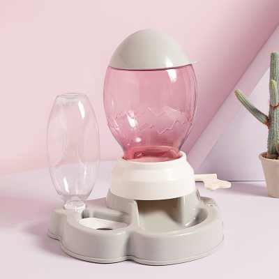 二合一猫碗狗狗碗猫咪食盆水粮双碗自动饮水器米妮防打翻用品_大容量按压式灰色水粮一体碗_收藏加购优先发货