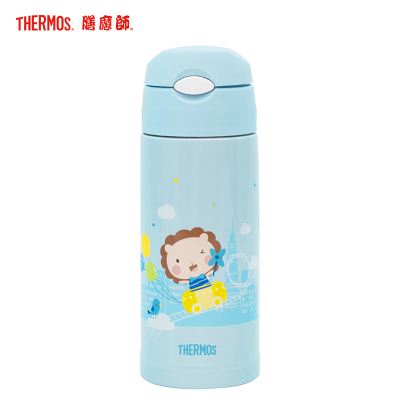 膳魔师（THERMOS）保温杯TCKG-603WF儿童吸管杯带杯套双盖大容量儿童水杯多功能保温壶600MLBL蓝色