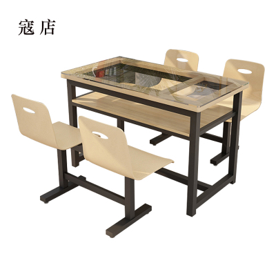 寇店餐桌4人学校食堂小吃店快餐桌椅饭堂钢化玻璃桌1200*600*750[含椅]