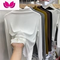 七斓大码女装欧货半高领内搭螺纹棉打底衫胖妹妹薄款弹力长袖T恤