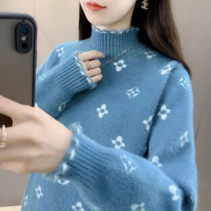 加厚半高领女士秋冬季新款学院风宽松洋气针织打底衫毛衣