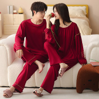 情侣睡衣春秋冬季棉质本命年喜庆结婚红色一男士一女士家居服套装