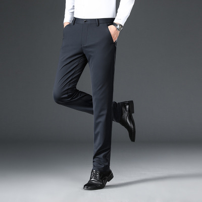 秋季新款高弹力男士休闲西裤中高腰直筒商务中年休闲裤男裤