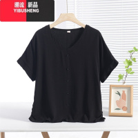 YIBUSHENG薄款休闲棉绸上衣女季宽松显瘦V领t恤人造棉短袖时尚百搭衬衫