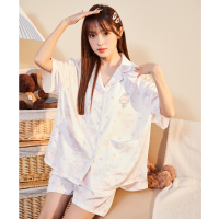 [2.5折价148元]唐狮夏季新款睡衣女冰丝开衫短袖可外穿遛弯家居服两套睡衣