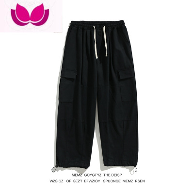 七斓MZ港风秋款宽松阔腿简约工装裤潮牌ins大口袋高街百搭束脚裤子