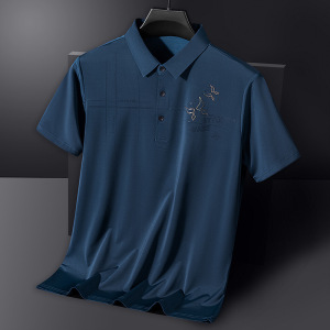 夏装短袖T恤男冰丝男士POLO衫商务休闲薄款上衣压钻潮中老年男装