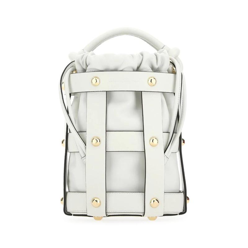 Salvatore Ferragamo女士真皮织物拼接连帽桶包大容量百搭休闲双肩包