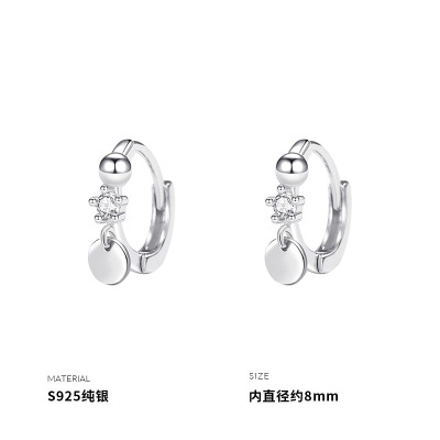 925纯银闪亮圆片耳扣女耳环耳饰精致小巧可爱学生礼物简约送女朋友老婆情人节七夕生日礼物