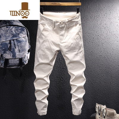 YANXU2023秋季韩版潮牌青年卡其工装裤男弹力修身束脚百搭休闲长裤