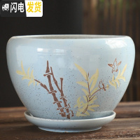 三维工匠蝴蝶兰花盆陶瓷家用简约大号特大带托盘绿萝吊兰多肉花盆 S1苹果XYD蓝-竹单个 大花盆容器