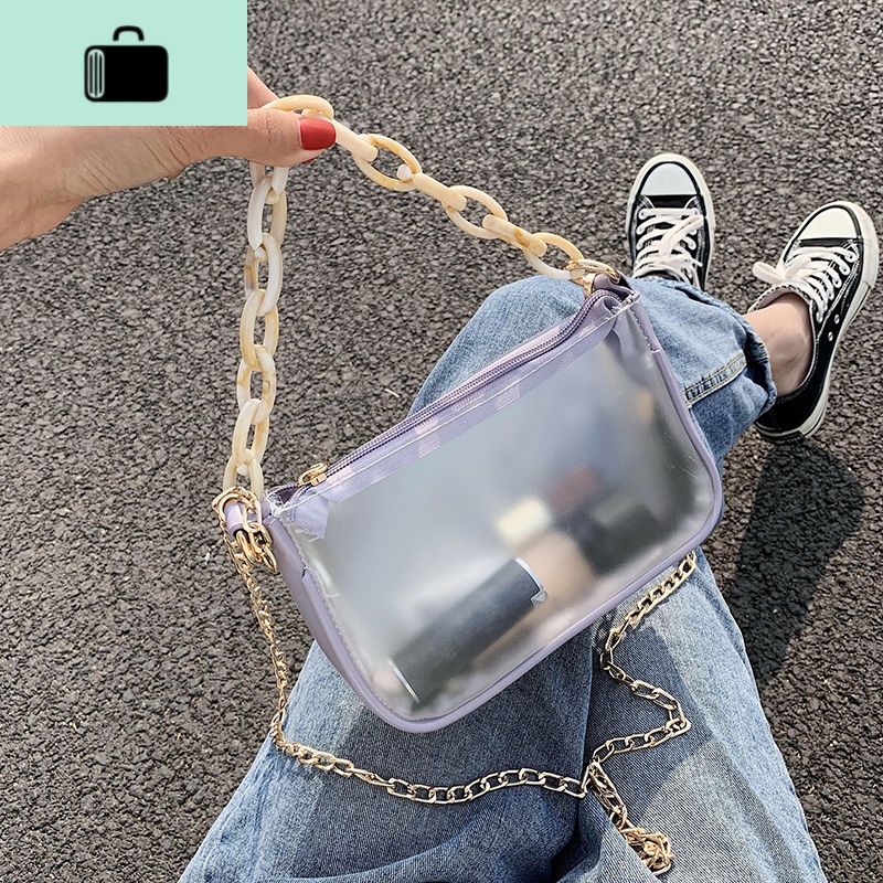 夏天小清新透明小包包女2020新款潮网红时尚果冻包质感链条斜挎包NEW LAKE女斜挎包