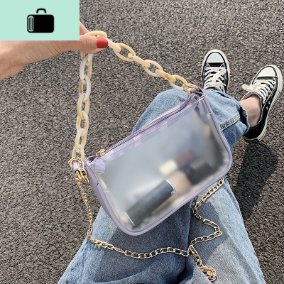 夏天小清新透明小包包女2020新款潮网红时尚果冻包质感链条斜挎包NEW LAKE女斜挎包