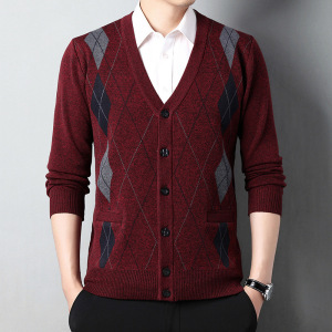 秋冬针织开衫男式羊毛衫长袖开衫中年加厚保暖商务开衫外套爸爸装