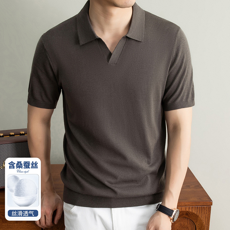 含桑蚕丝羊毛男士Polo衫2026春夏新款翻领针织透气短袖男T恤
